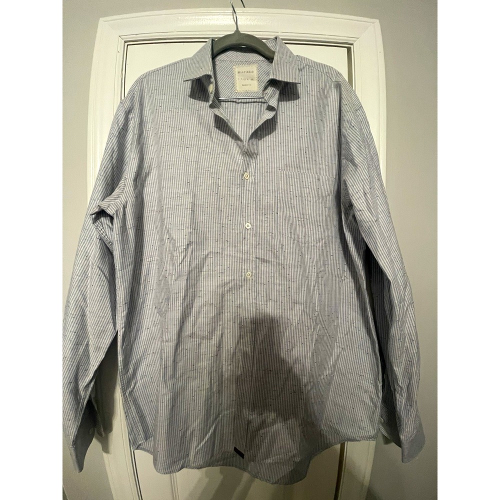 Billy Reid Dress Shirt Blue/White Striped Long Sleeve Point Collar L